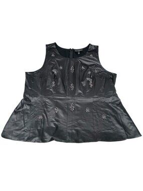 Lane Bryant Plus Size 26 Faux Leather Embellished Sleeveless Blouse Peplum Black